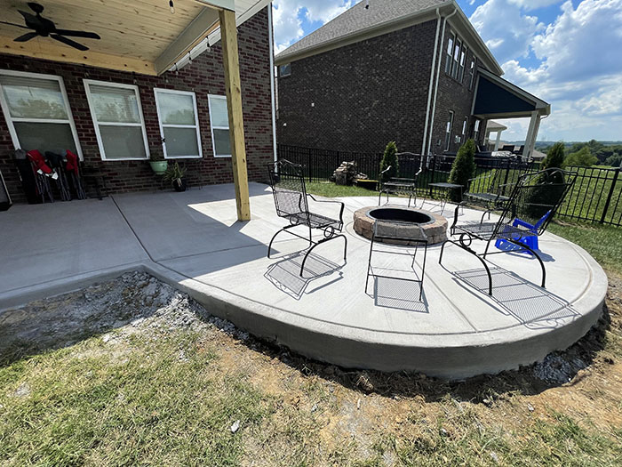 Completed roof extension with patio and fire pit view 2